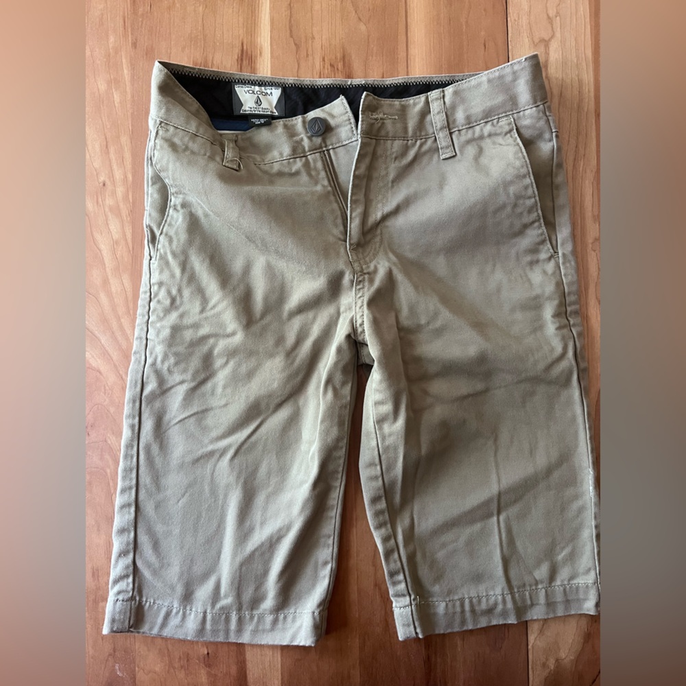 Volcom Boys Tan Flat-Front Chino Shorts